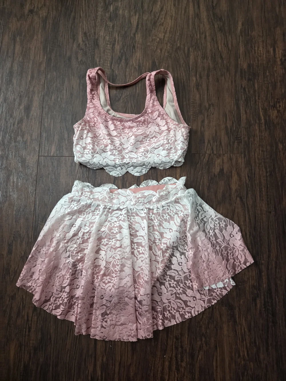 Weissman Pink and White Ombre Lace Dance Costume Set